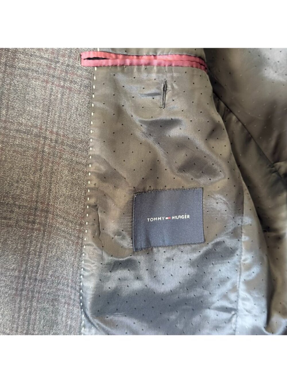 Vintage Tommy Hilfiger Mens 44 R Sport Coat Glen Plaid Check Gray Black Wool - Picture 9 of 16